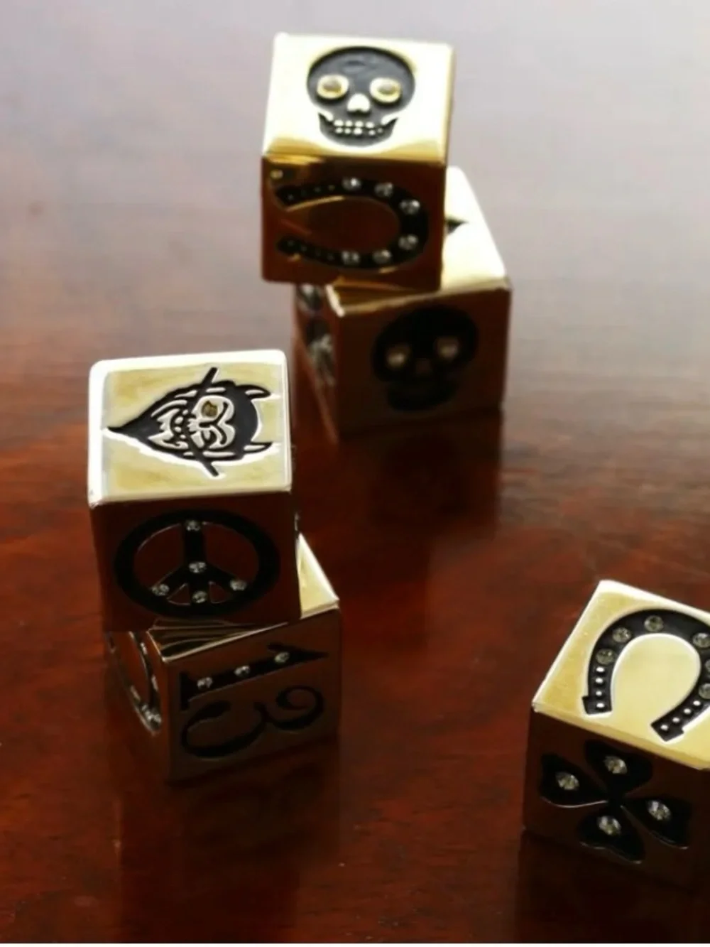 Swarovski & Gold tone Dice Set / brand: D.L. & Co. /Rotten Luck/ Play Or display